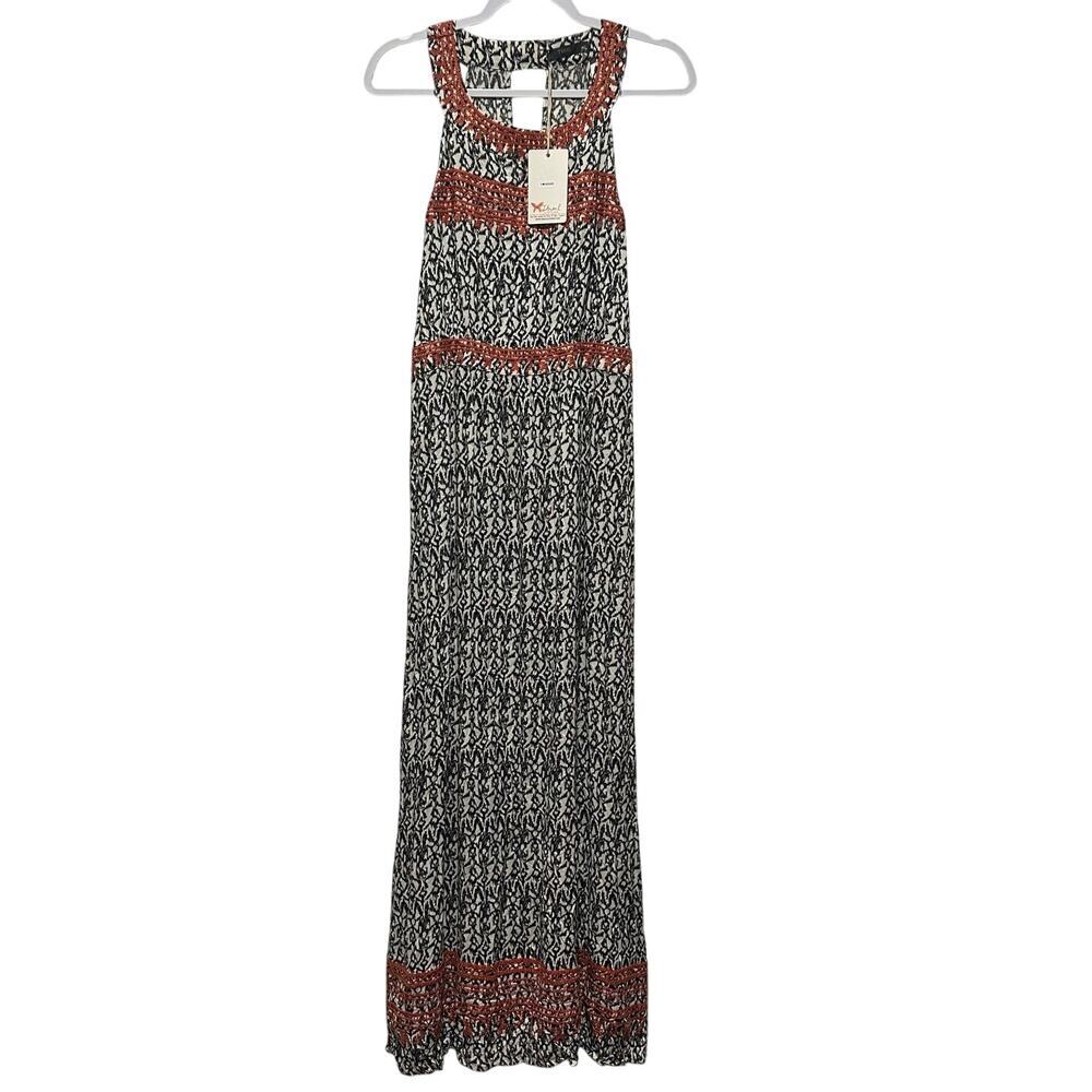 THML Jameson Embroidered Maxi Dress NWT Sz M Black & White Sleeveless Bohemian‎
